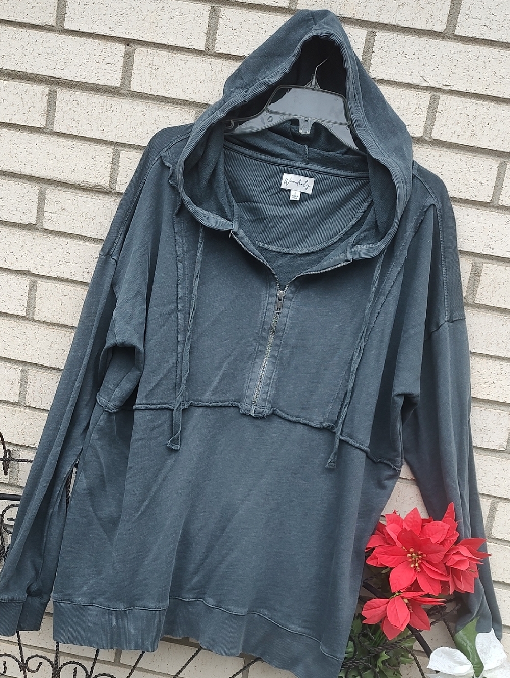Wonderly Teal Half-Zip Hoodie Sweatshirt